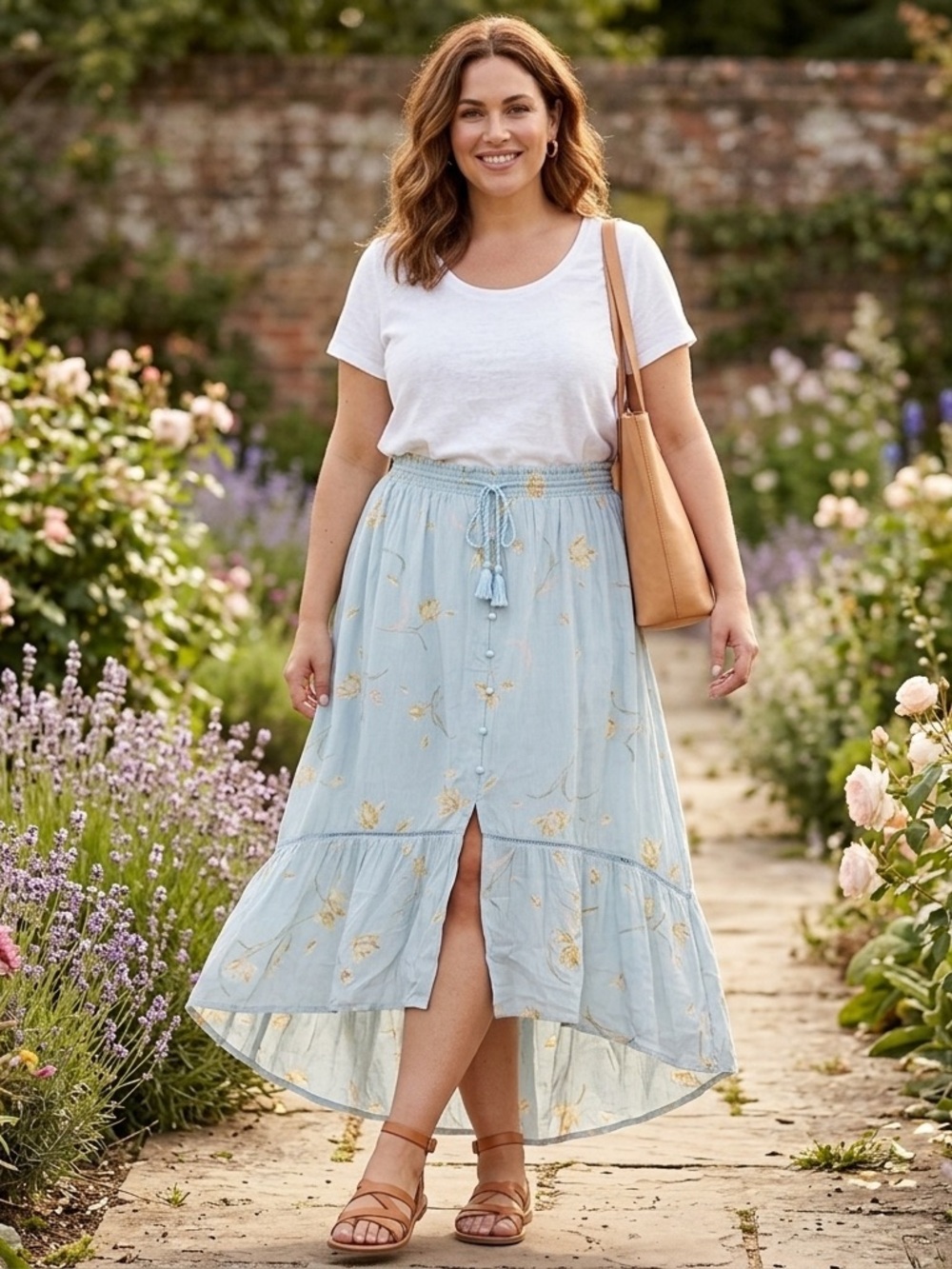 NWT Wonderly Plus Blue Tulip High-Low Maxi Skirt 3X
